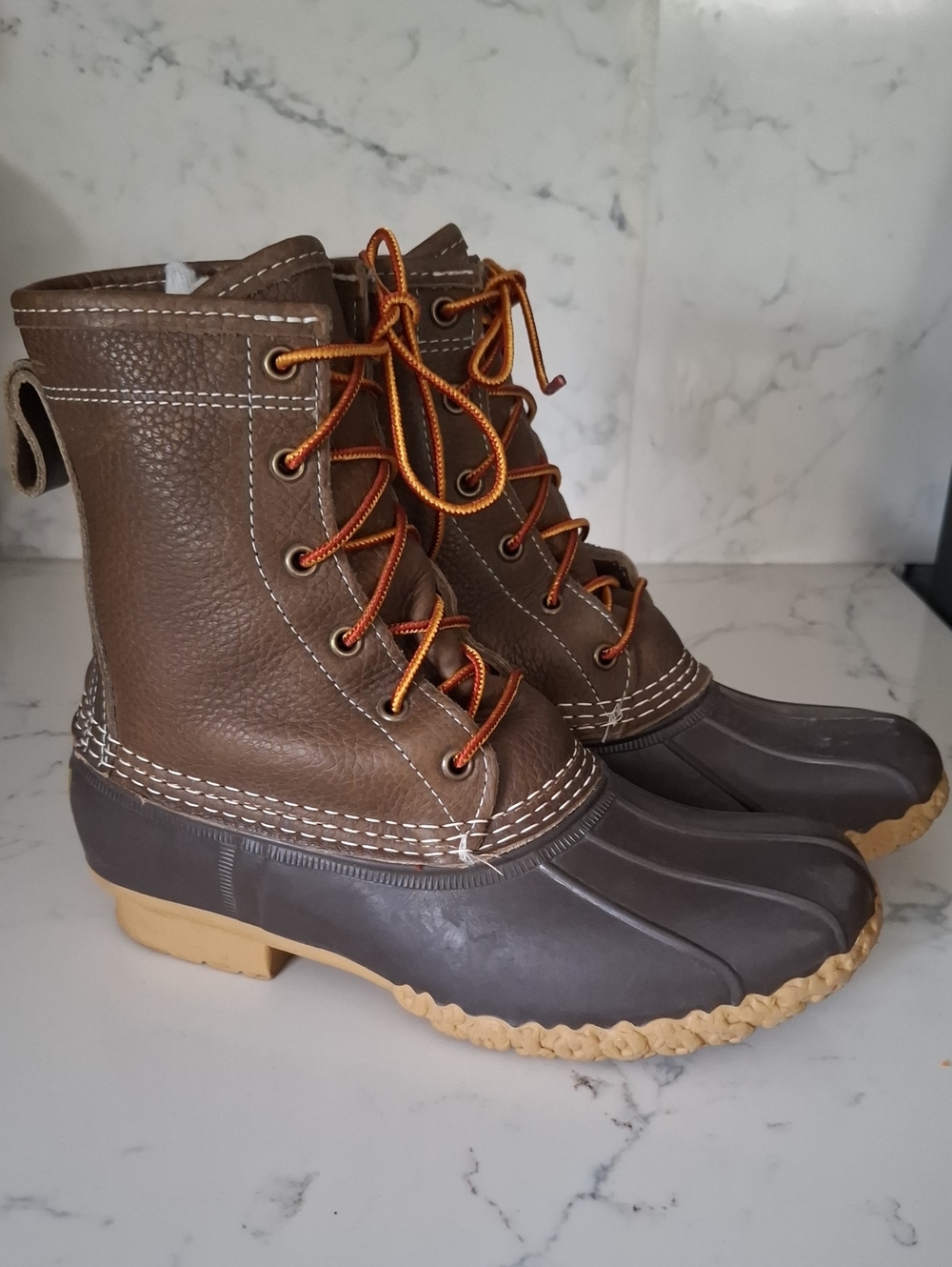 L.l.Bean Women's Brown Waterproof Duck Boots with Orange Laces